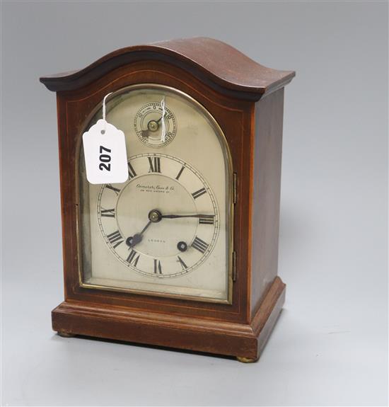 A Camerer Cuss & Co mahogany mantel clock, with musical chime height 27cm